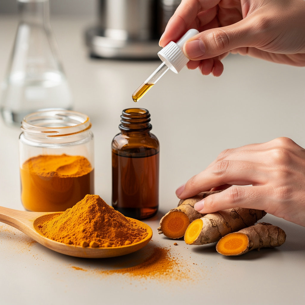 Spicylife premium turmeric products including powder, capsules, skincare, and golden milk blends in natural setting